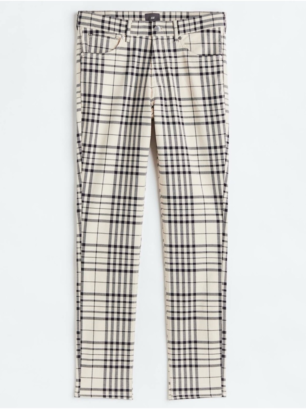 H&M Mens Skinny Fit Plaid Twill Trouser Pants